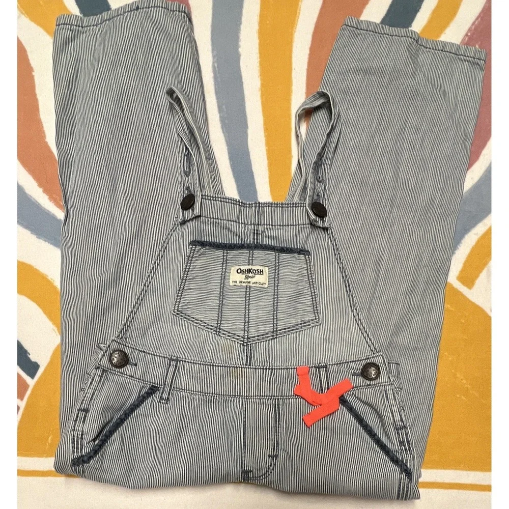 OshKosh B'gosh Girls 2T Blue/White Striped Denim Overalls One-Piece 40.1